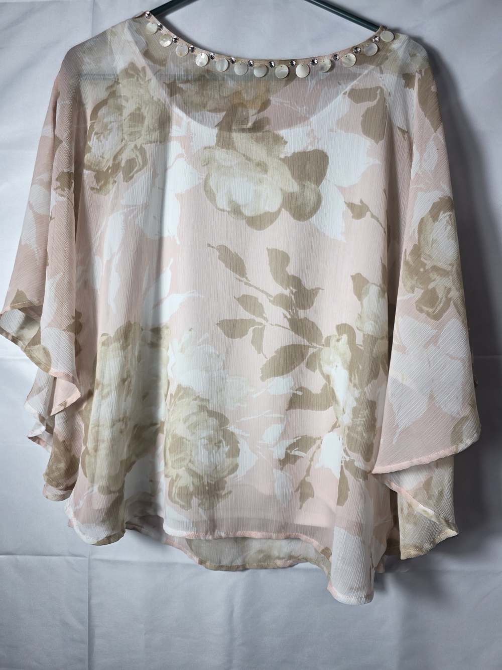 Ruby Rd. Floral Sheer Jewel-Neck Blouse in Blush and Cream Small Wedding Cottage